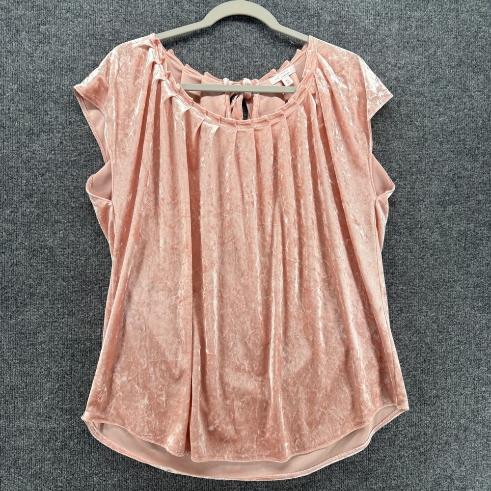 LC Lauren Conrad Blouse Womens XL Blush Velvet Short Sleeve Soft Luxe Feminine